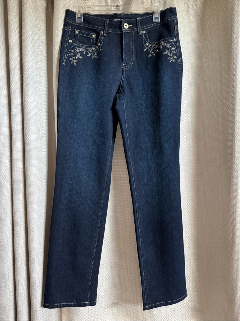Style & Co Tummy Control Straight Leg Jean Size 8 Medium Wash Bling